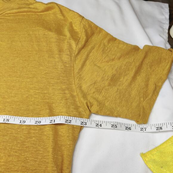 Gianni Lupo Pure Linen Crew Neck Relaxed Short Sleeve T Shirt XXL Mustard Yellow - Picture 9 of 10